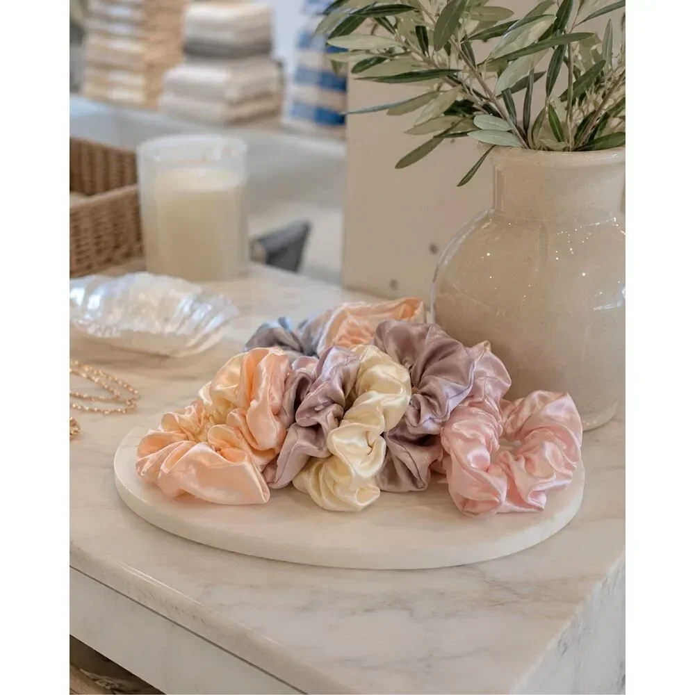 Five Shades of Summer Satin Scrunchies Set of 5 Pastel Hair Ties